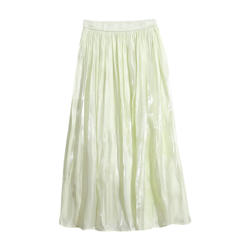Mid-Length Over-The-Knee Skirt with Pearl Luster