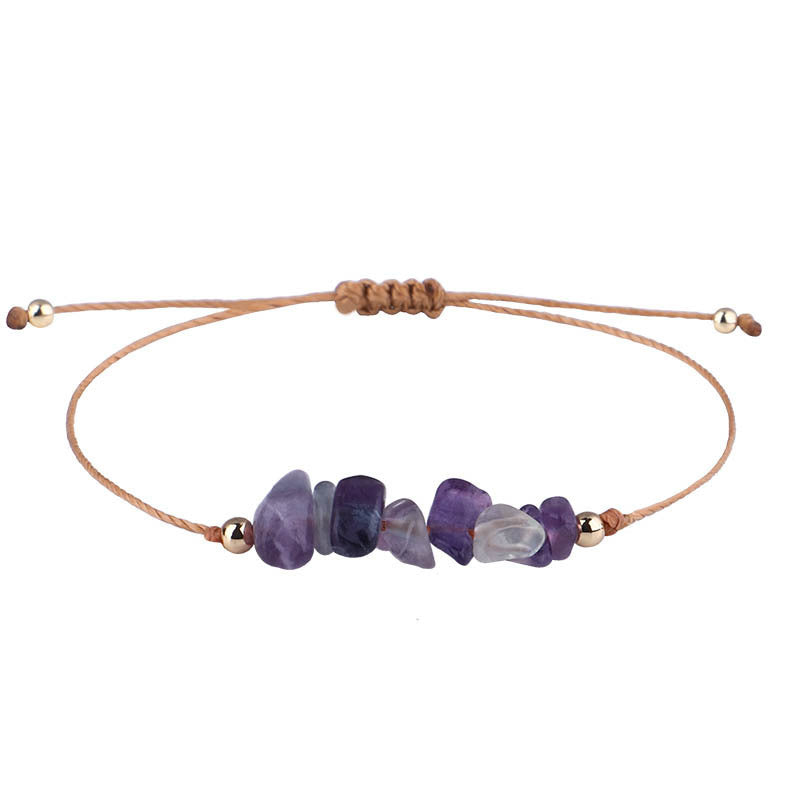 Irregular Raw Stone Bracelet with Woven Wax Line