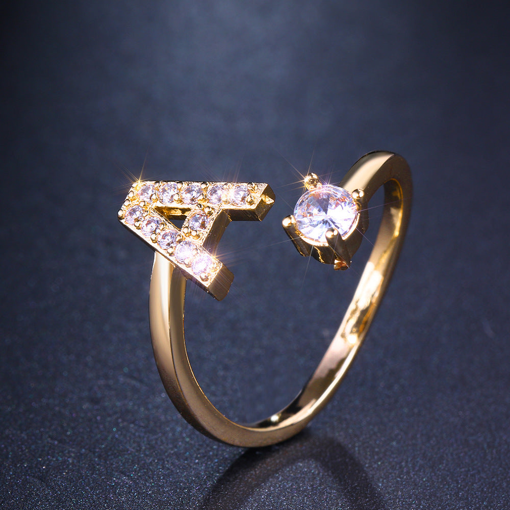 Trendy Zircon Micro-Inlaid Letters Jewelry Ring