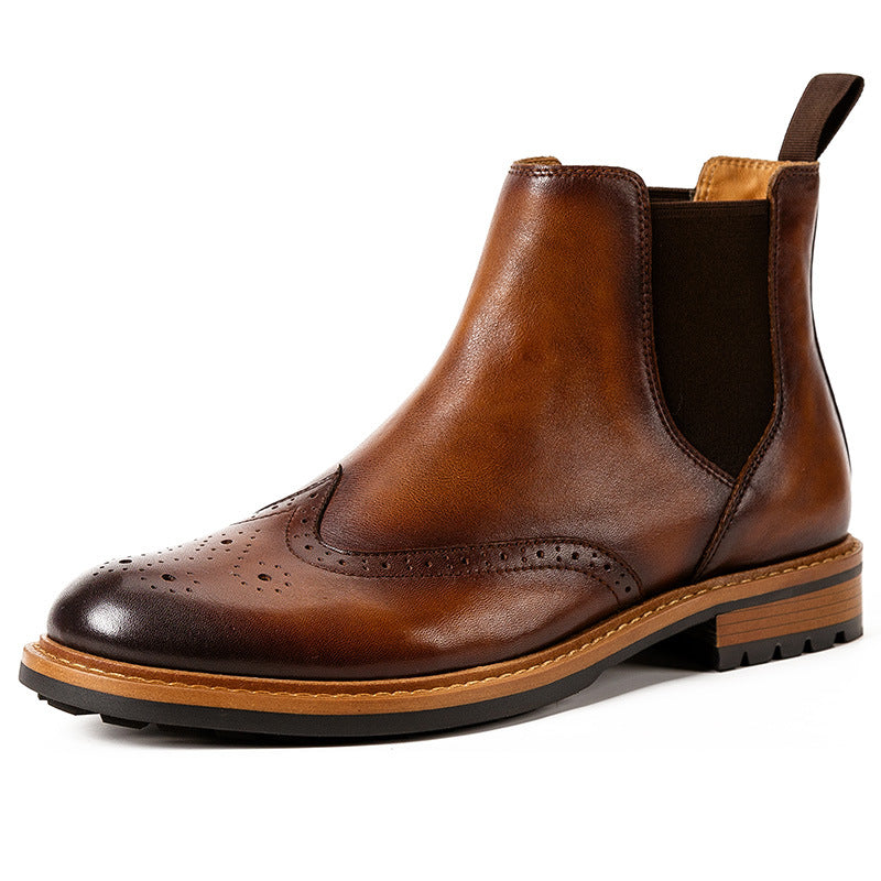 Men's High-Top Leather Boots - Retro British Style