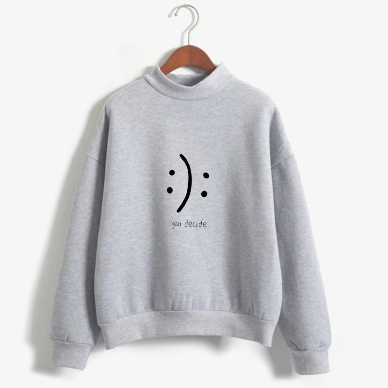 Smiley Text Casual Loose Round Neck Sweater for Women