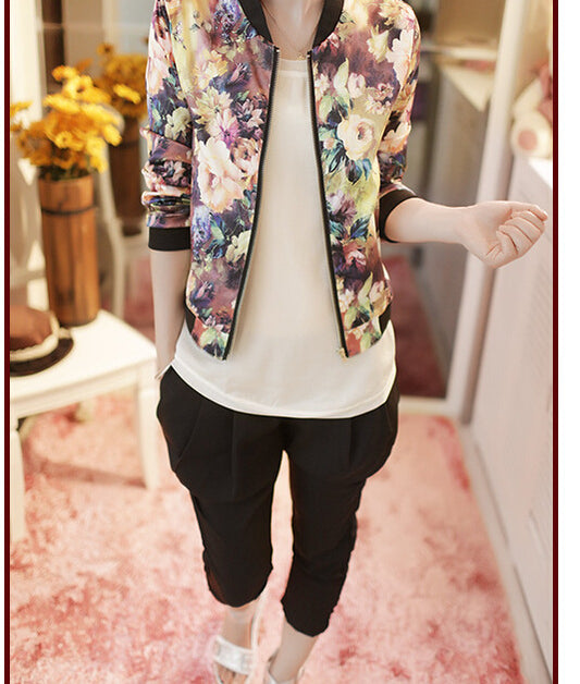 Floral Zip-Up Long Sleeve Jacket (Fashionable Short Coat)