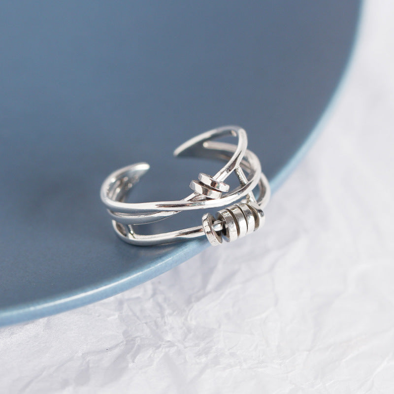 TYJ0271 Korean Style S925 Silver Layered Cross Ring