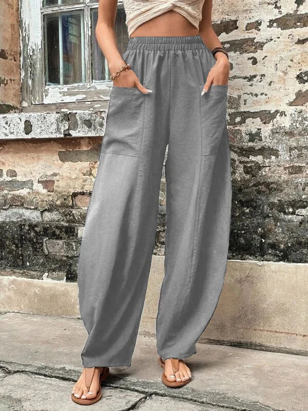 Casual Women's Solid Color Pocket Elastic Pants