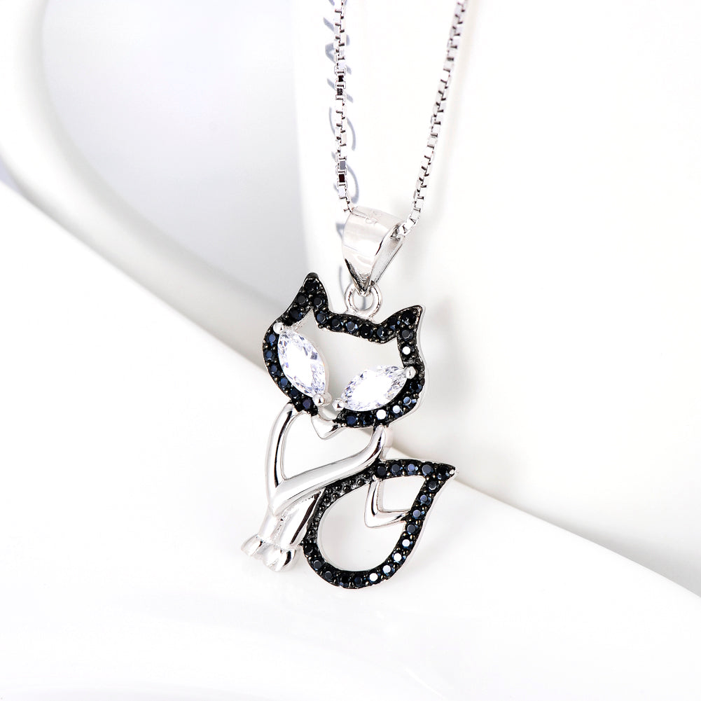 Cat-Shaped Necklace in 925 Sterling Silver with Pendant