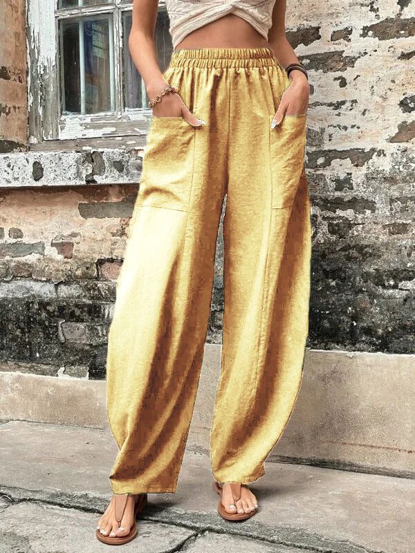 Casual Women's Solid Color Pocket Elastic Pants