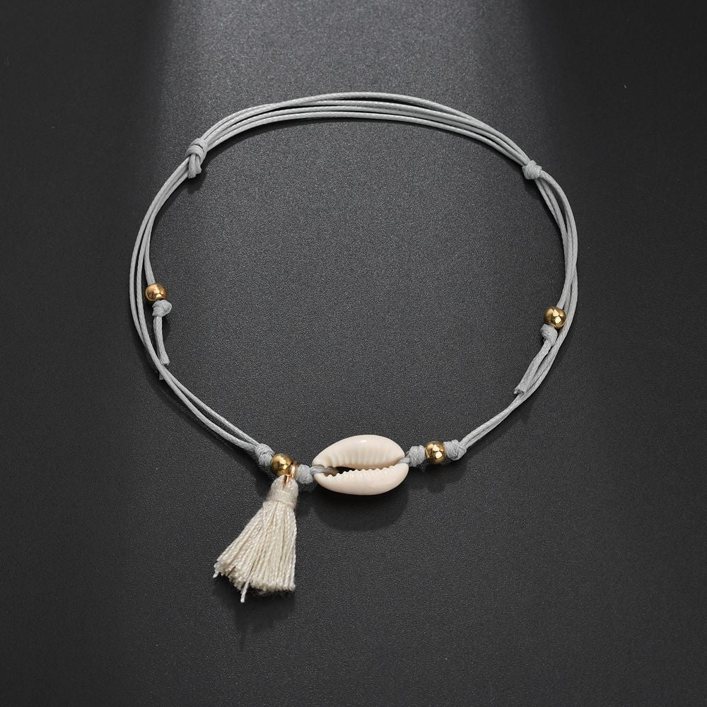 Double Layer Shell Tassel Beaded Metal Anklet