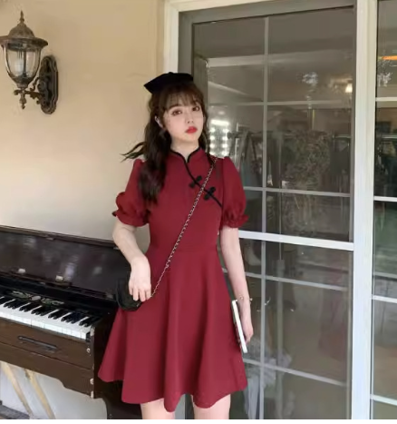 Vintage Qipao Dress with Stand Collar and Buttons