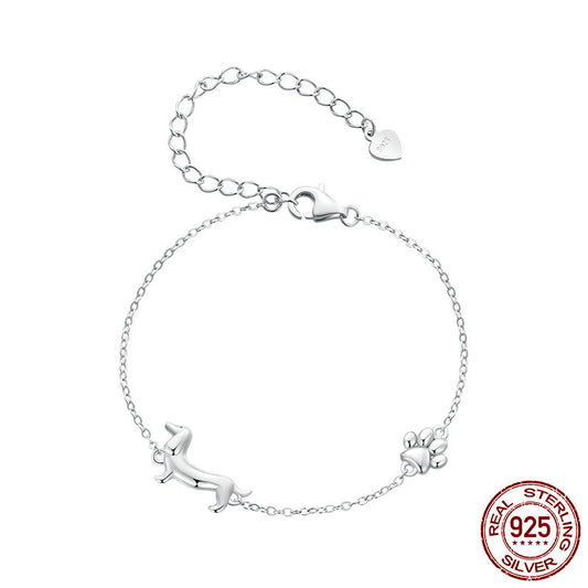 S925 Sterling Silver Cute Sausage Dog Bracelet Ornament