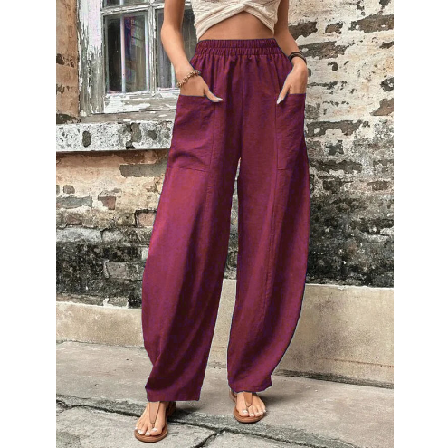 Casual Women's Solid Color Pocket Elastic Pants