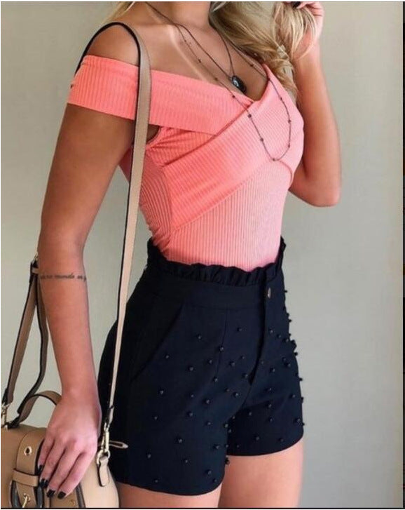 Fashionable Slim Fit Beaded Women's Shorts