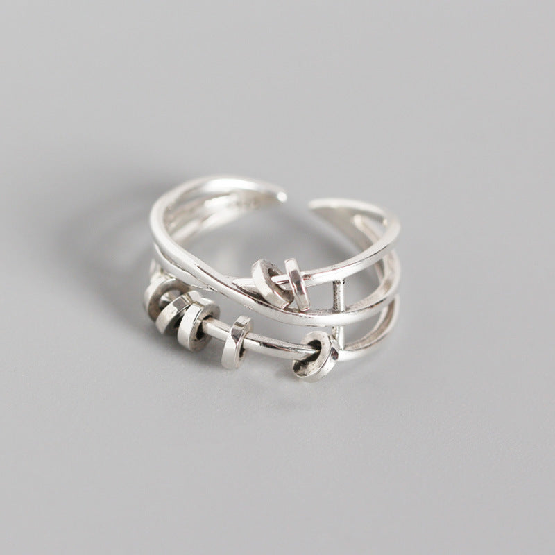 TYJ0271 Korean Style S925 Silver Layered Cross Ring