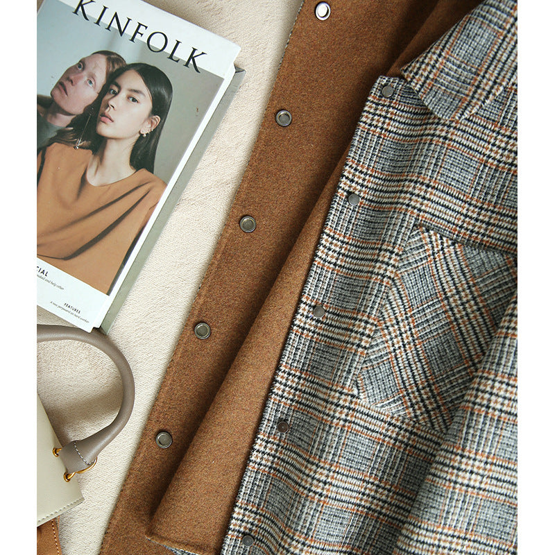 Women's Loose Woolen Plaid Coat for Fall/Winter 2020