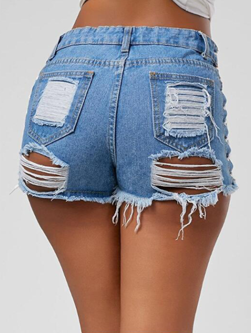 Denim Hot Pants with Eyelet Lace-Up Detail