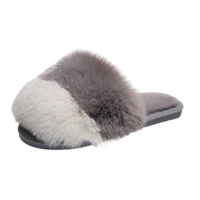 Women's Color-Blocking Plush Flat Slippers