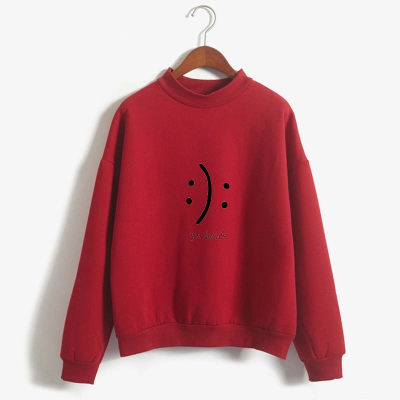 Smiley Text Casual Loose Round Neck Sweater for Women