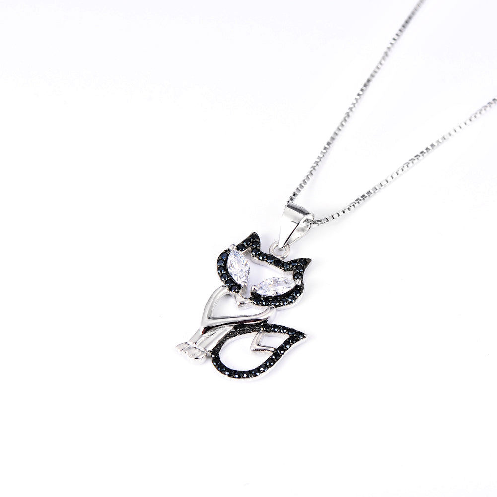 Cat-Shaped Necklace in 925 Sterling Silver with Pendant