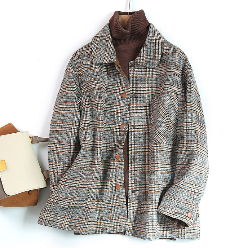 Women's Loose Woolen Plaid Coat for Fall/Winter 2020