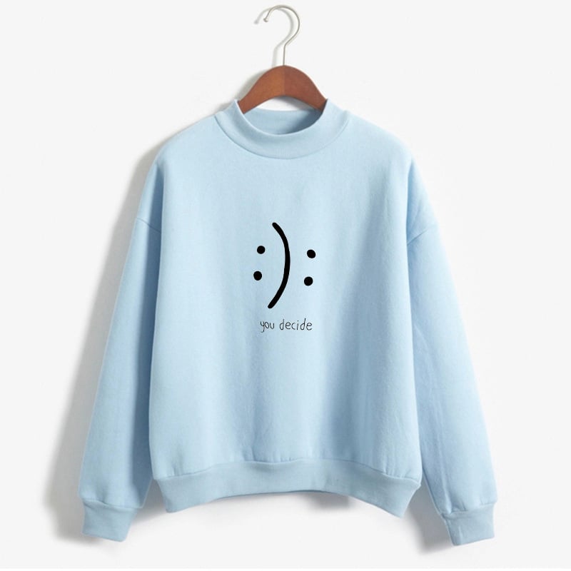 Smiley Text Casual Loose Round Neck Sweater for Women